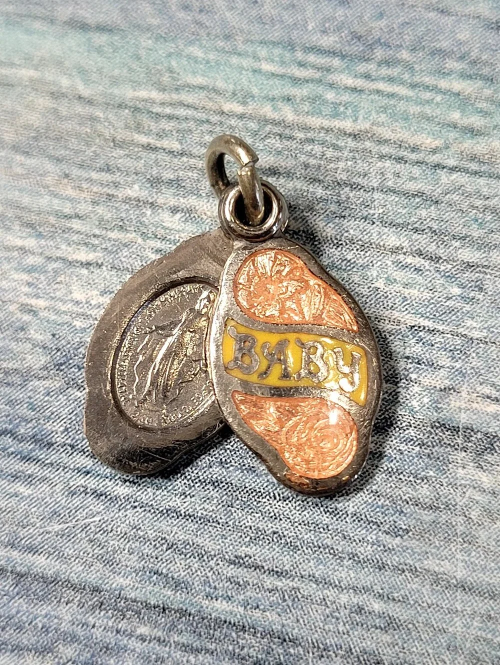 'BABY' Yellow & Rose  Silver Religious Pendant Charm
